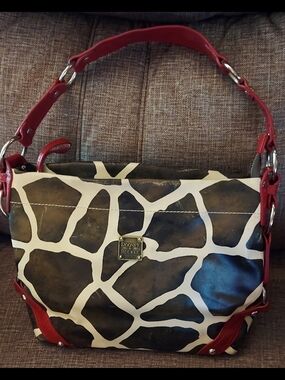 Dooney & Bourke Red-Trim Giraffe Print Leather Shoulder Bag